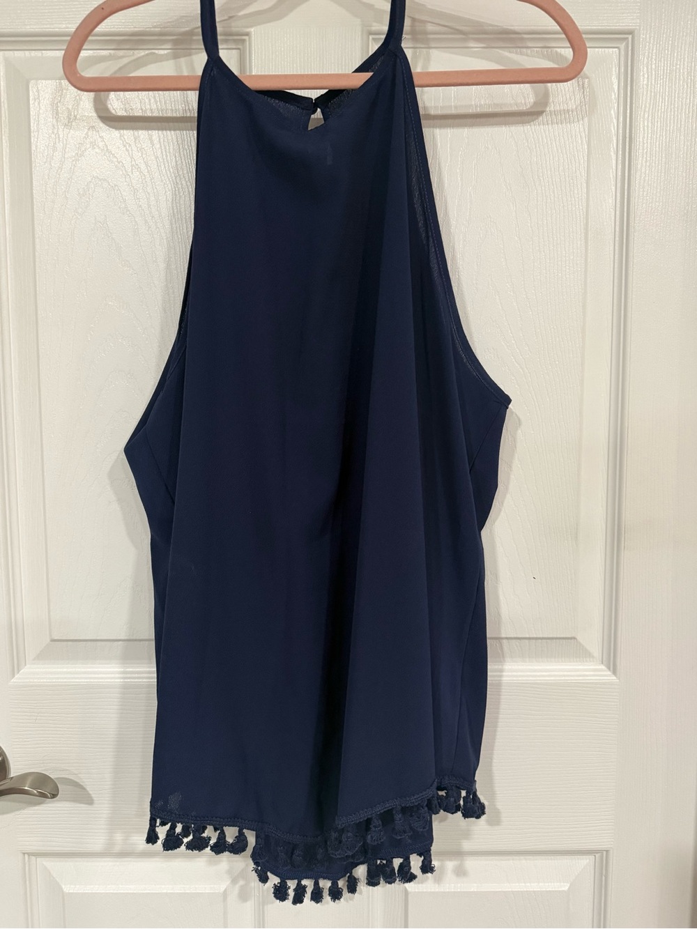 SHEIN Navy Tassel-Hem Halter Camisole